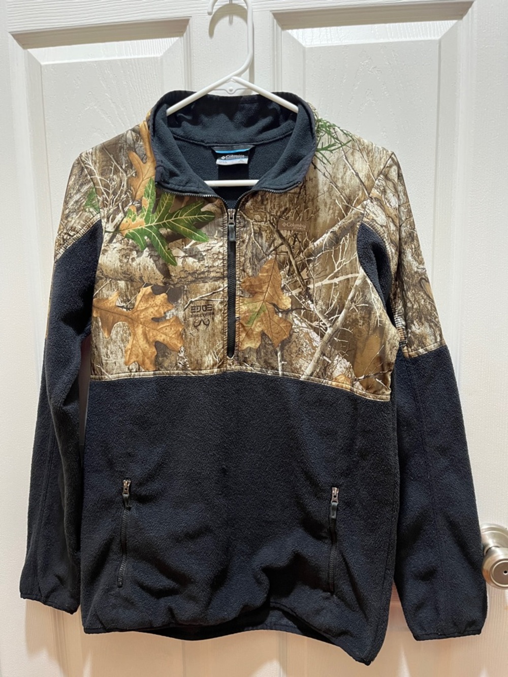Columbia Black Fleece Pullover with Woodland Camo Yoke